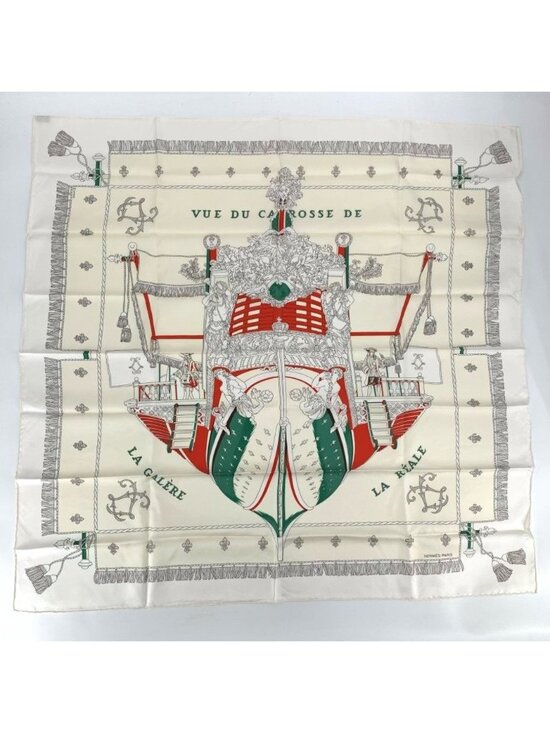 Hermes Accessories - Hermes Carre 90 Vue du Carrosse de la Galere la Reale Queen's Coronation White